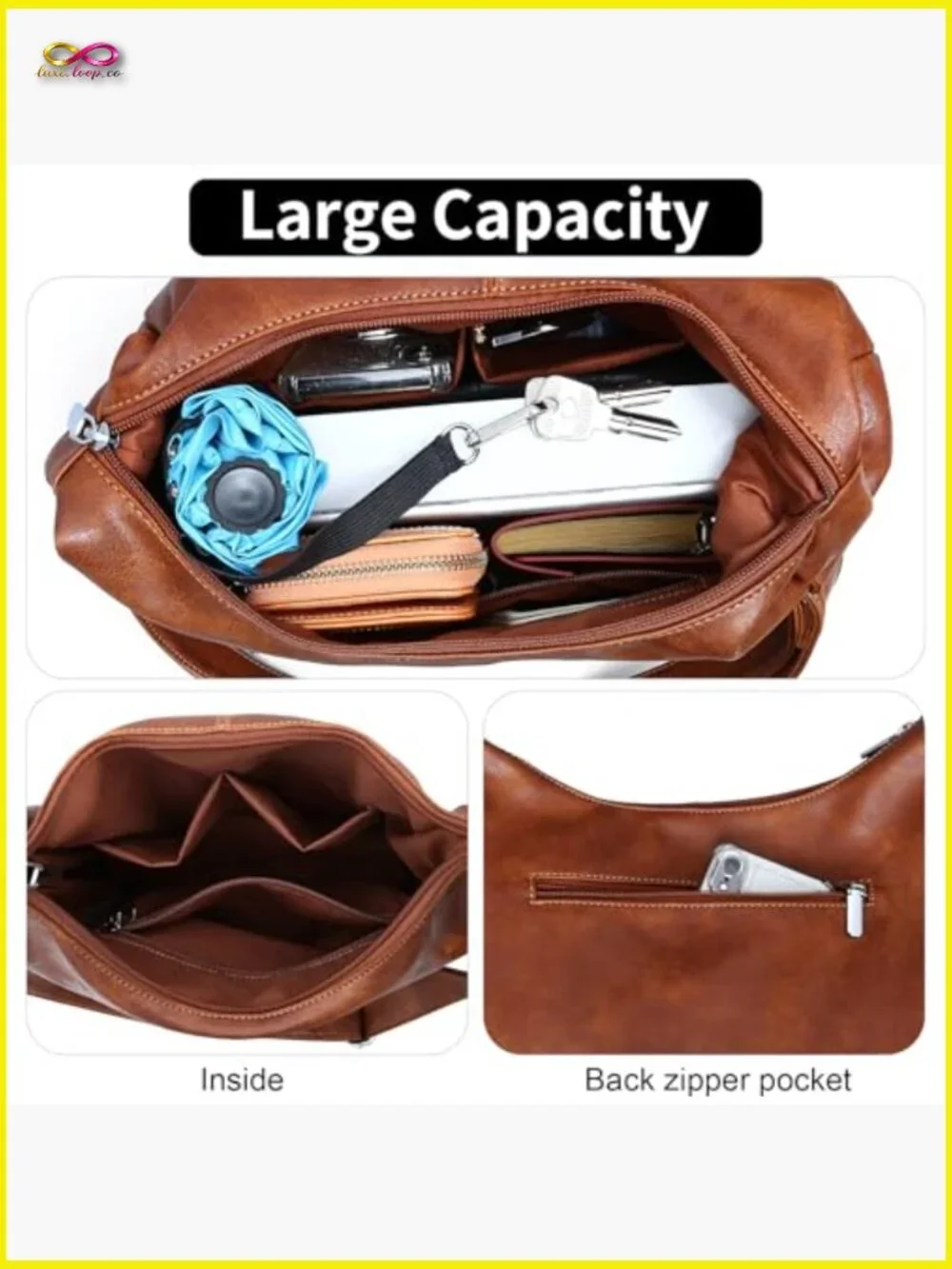 Vegan Leather Slouchy Hobo Bag Tote Crossbody Shoulder Purse Foldable Ladies